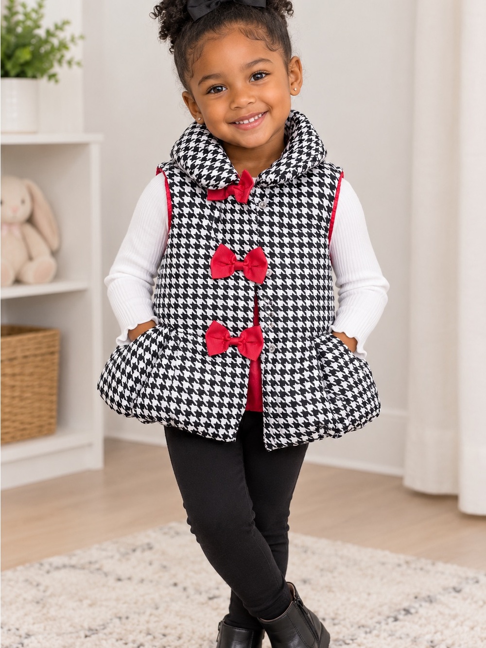 Kids Headquarters Girls 4T Houndstooth Puffer Vest